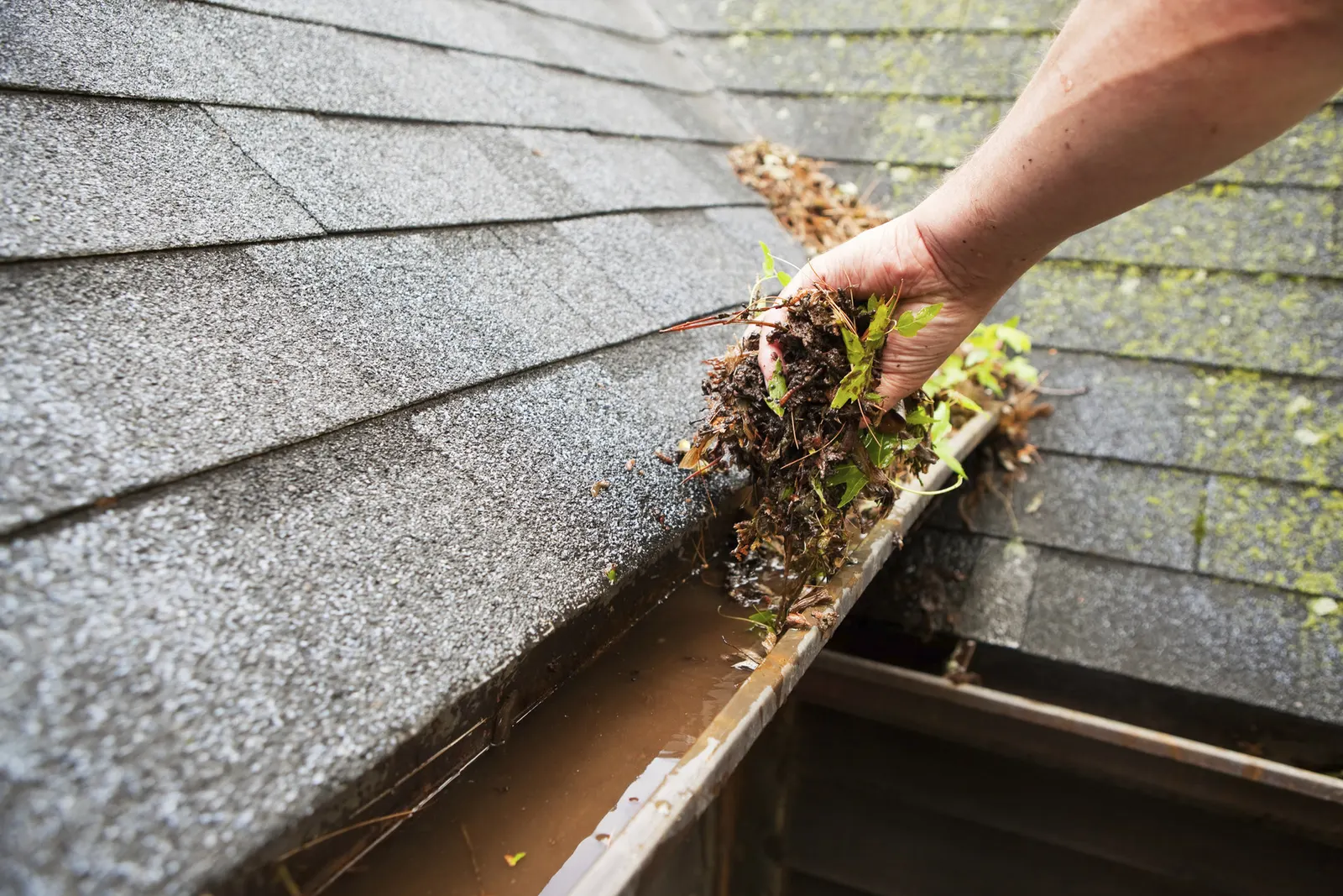 Cleaning out debris from gutters