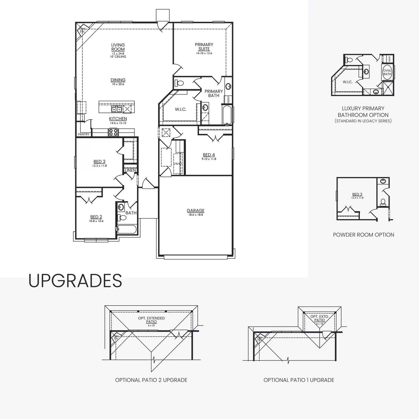 Floor plan drawing for the Cypress by Alta Homes, 4 bed, 2 bath (opt. 2.5), ~1,837 sqft