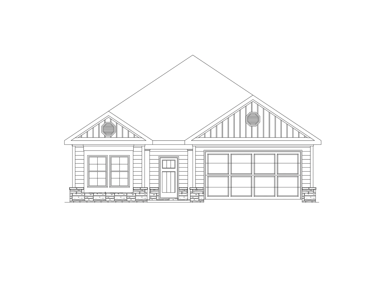 Exterior elevation D of the Linden floor plan by Alta Homes, 1 story