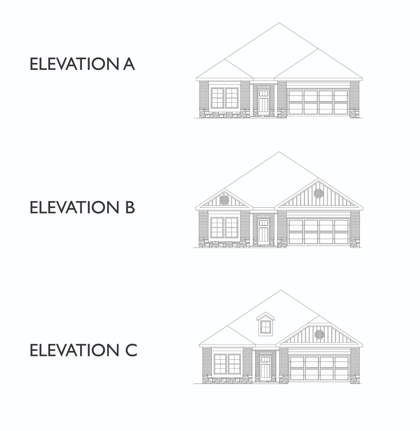 Exterior elevation A of the Linden floor plan by Alta Homes, 1 story