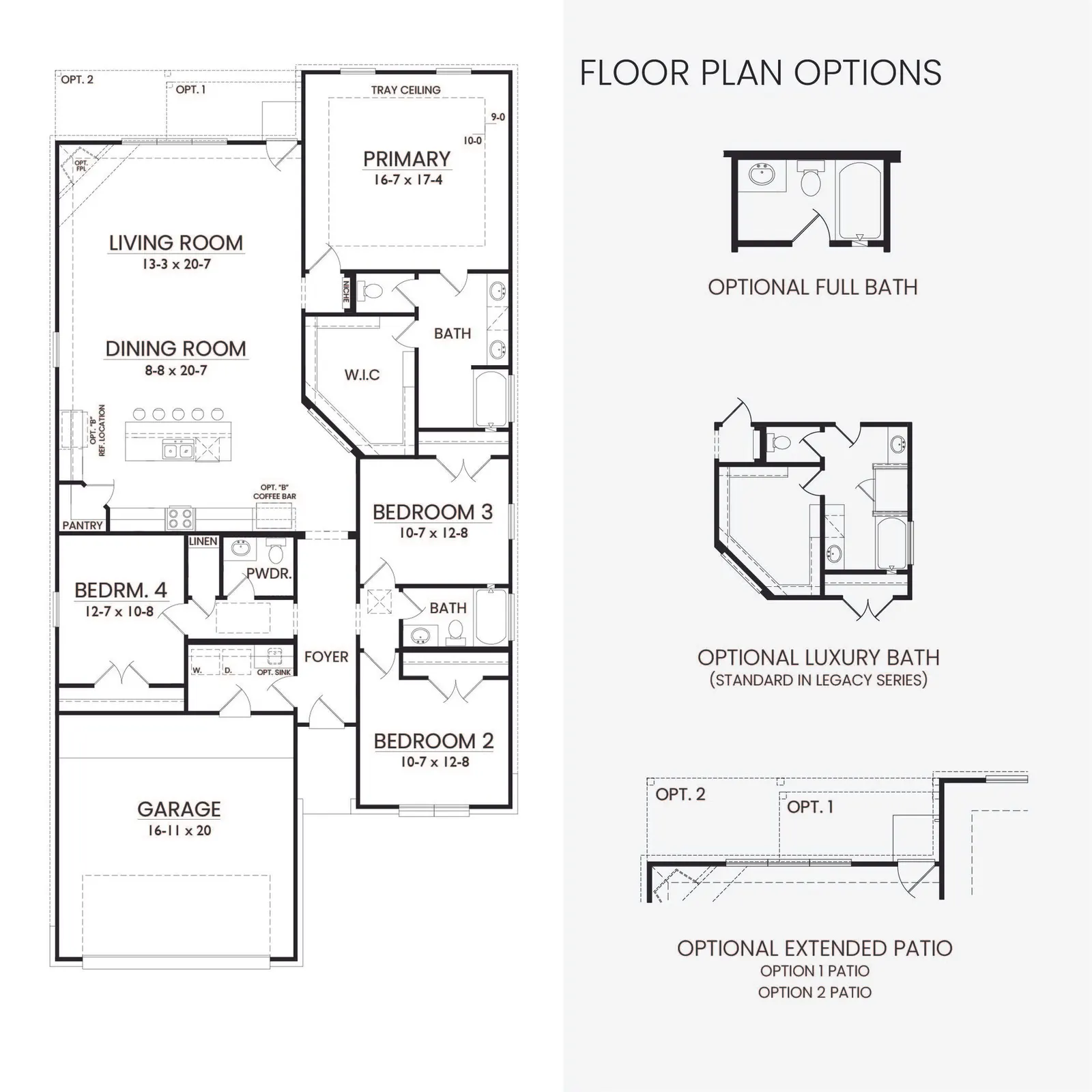 Floor plan drawing for the Chestnut by Alta Homes, 4 bed, 2.5 bath (opt. 3), ~2,139 sqft